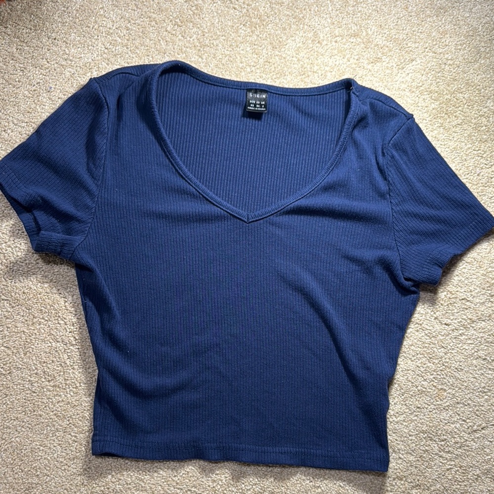 SHEIN Blue Crop Fitted T-Shirt